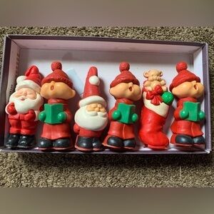 Vintage Wax Made Christmas Santa's, Carolers, and Stocking